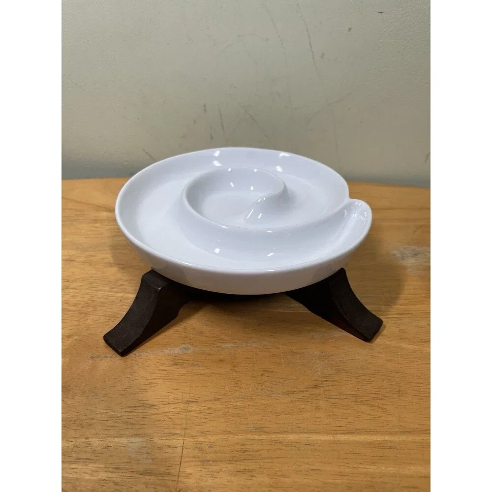 Crate & Barrel Porcelain White Swirl Appetizer Olive Dish by BIA Cordon Blue